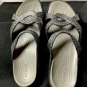 CROCS | Shoes | Crocs Black Silver Mickey Mouse Design Womens Size 8 Slip  On Comfort Sandal | Poshmark
